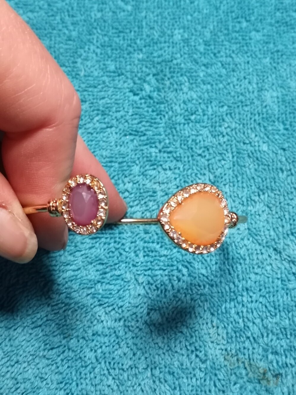 Gold Open Bangle with Purple and Yellow Gemstones